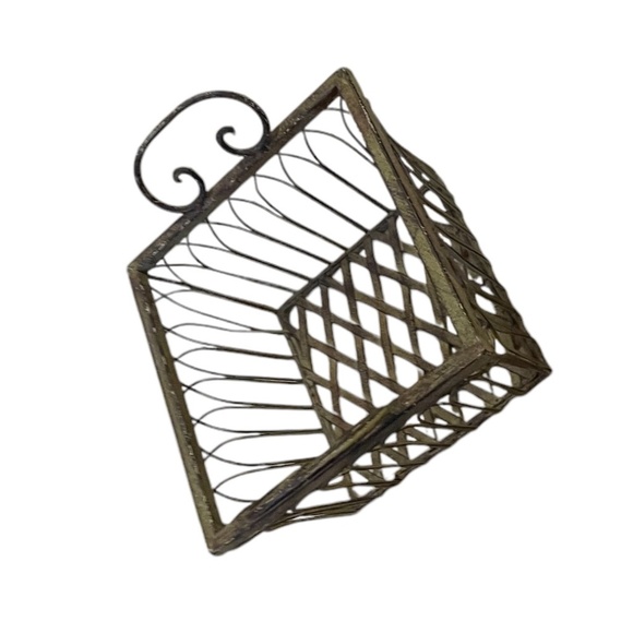 Vintage Wrought Iron Square Ornate Handles Basket Sage Green, Set Of 2 - Picture 13 of 13